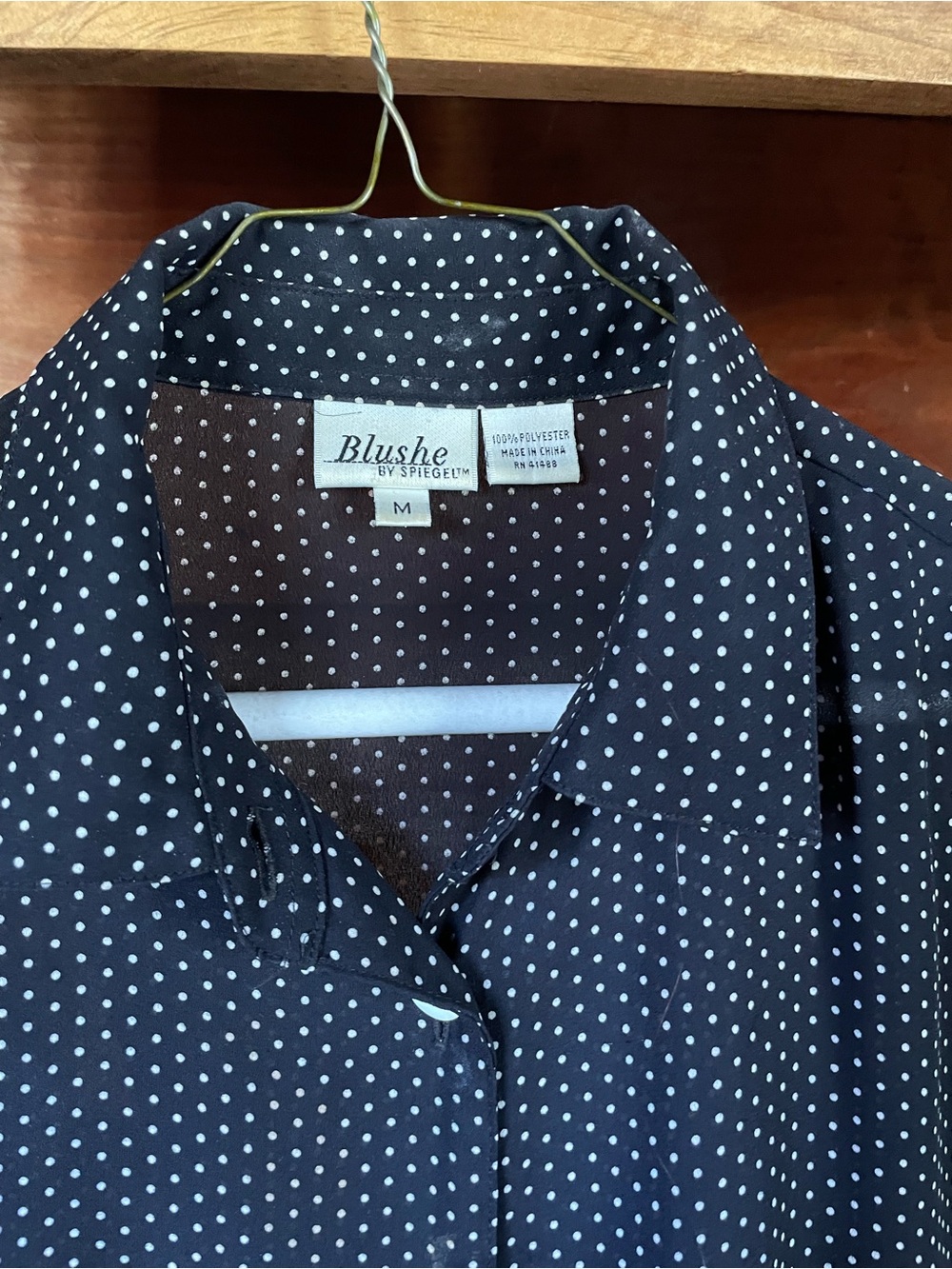 Blushe by Spiegel Navy Polka Dot Button-Up Shirt